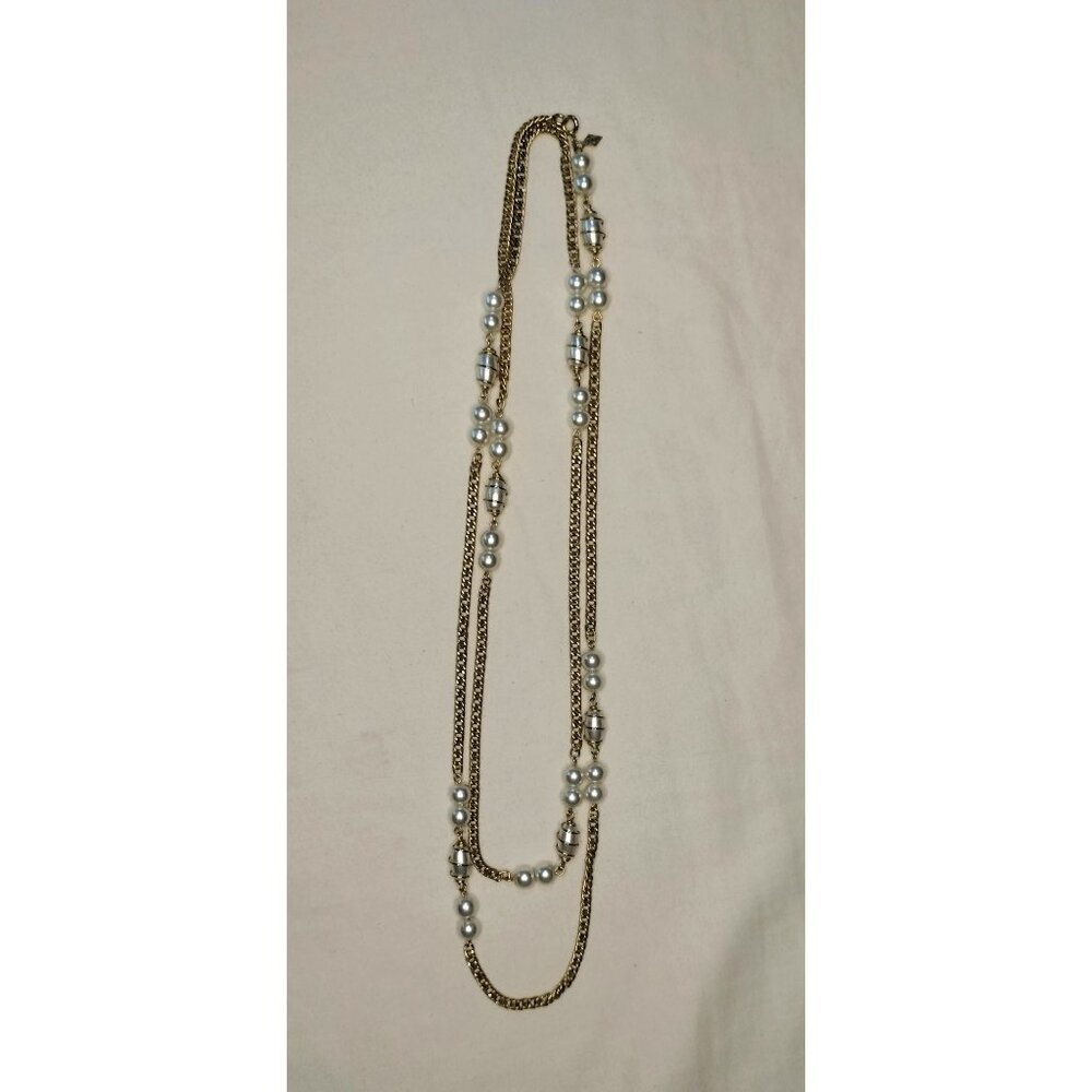 Sarah Coventry Vintage Gold Tone Chain Faux Pearl Pendant Long Necklace Jewelry - Picture 4 of 16